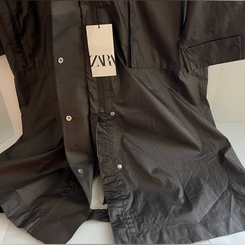 Zara Water&WindProof Unlined Coated Canvas Hooded Oversized Long Trench - Picture 11 of 16